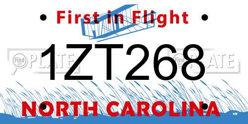 1ZT268 North Carolina License Plate