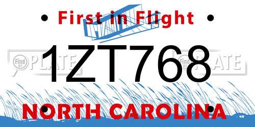 1ZT768 North Carolina License Plate