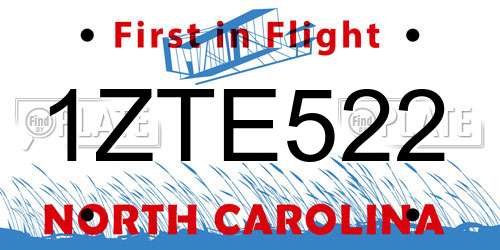 1ZTE522 North Carolina License Plate