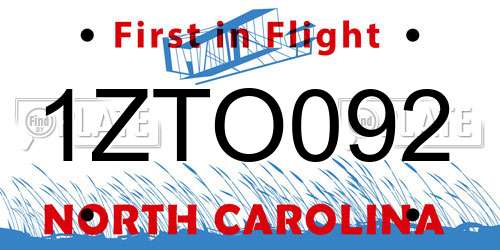 1ZTO092 North Carolina License Plate