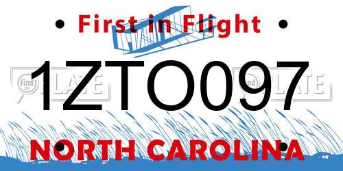 1ZTO097 North Carolina License Plate