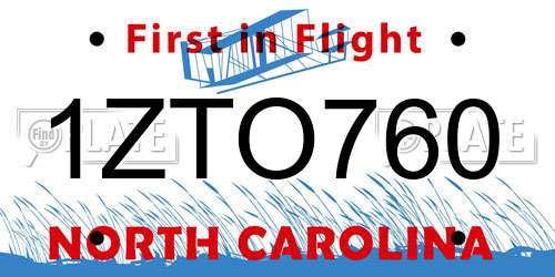 1ZTO760 North Carolina License Plate