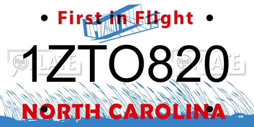 1ZTO820 North Carolina License Plate