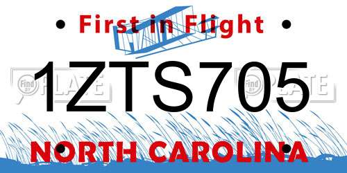 1ZTS705 North Carolina License Plate