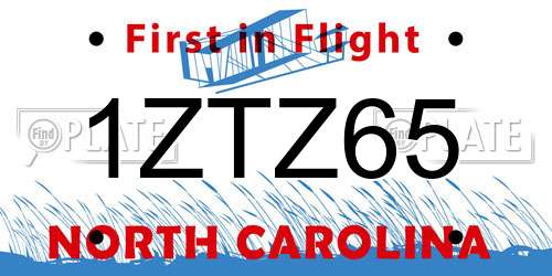 1ZTZ65 North Carolina License Plate