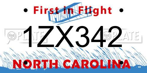 1ZX342 North Carolina License Plate