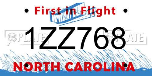 1ZZ768 North Carolina License Plate