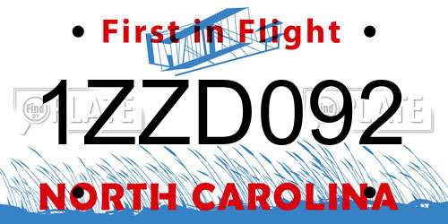 1ZZD092 North Carolina License Plate