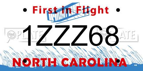 1ZZZ68 North Carolina License Plate