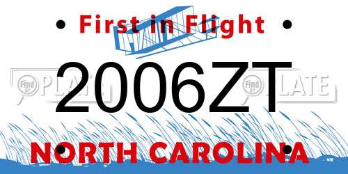 2006ZT North Carolina License Plate