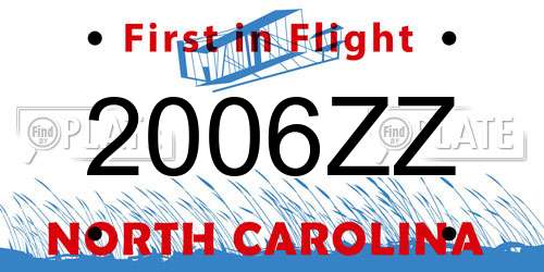 2006ZZ North Carolina License Plate