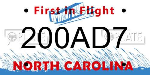 200AD7 North Carolina License Plate