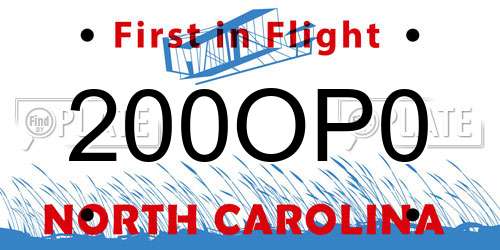 200OP0 North Carolina License Plate