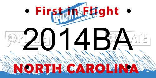 2014BA North Carolina License Plate