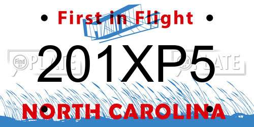 201XP5 North Carolina License Plate