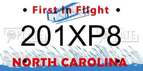 201XP8 North Carolina License Plate