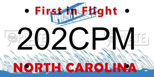 202CPM North Carolina License Plate