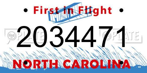 2034471 North Carolina License Plate