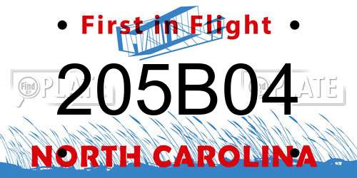 205B04 North Carolina License Plate