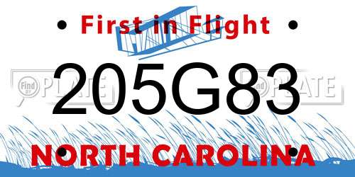 205G83 North Carolina License Plate