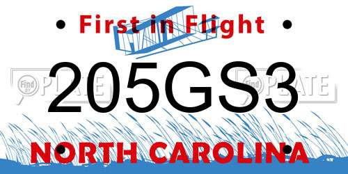205GS3 North Carolina License Plate