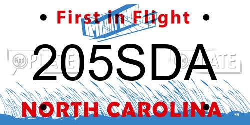 205SDA North Carolina License Plate