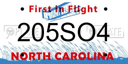 205SO4 North Carolina License Plate