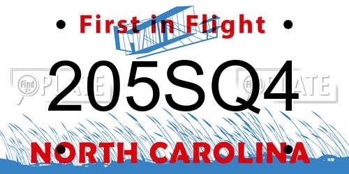 205SQ4 North Carolina License Plate