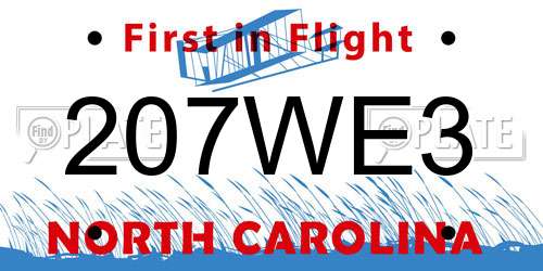 207WE3 North Carolina License Plate