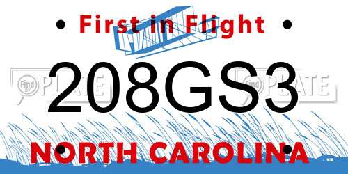 208GS3 North Carolina License Plate