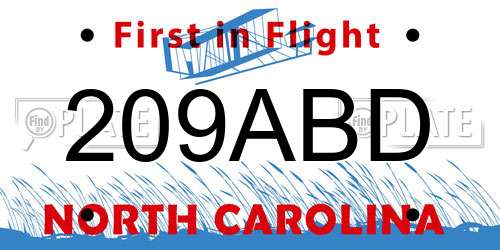 209ABD North Carolina License Plate