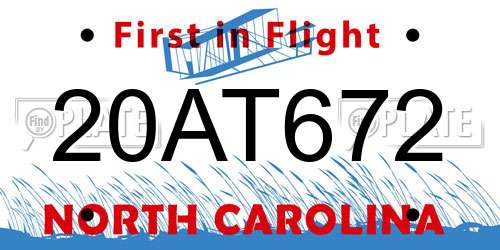 20AT672 North Carolina License Plate