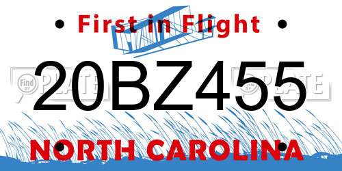 20BZ455 North Carolina License Plate
