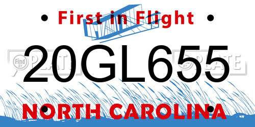 20GL655 North Carolina License Plate