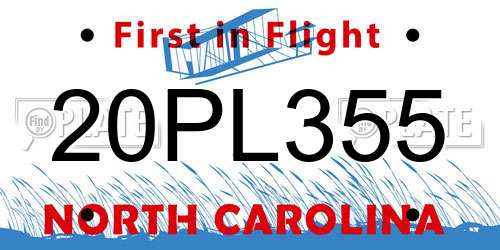 20PL355 North Carolina License Plate