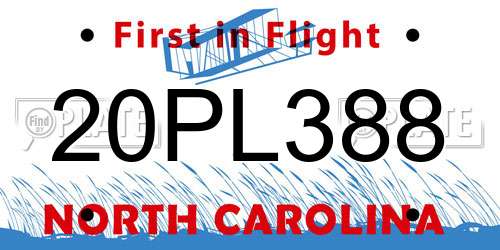 20PL388 North Carolina License Plate