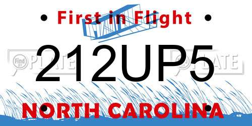 212UP5 North Carolina License Plate