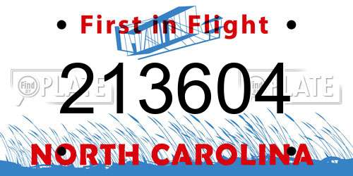 213604 North Carolina License Plate