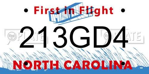 213GD4 North Carolina License Plate