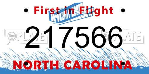 217566 North Carolina License Plate