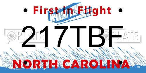 217TBF North Carolina License Plate