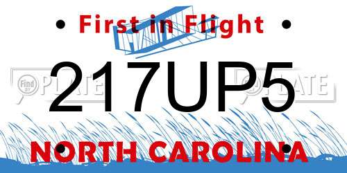 217UP5 North Carolina License Plate