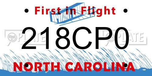 218CP0 North Carolina License Plate