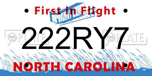 222RY7 North Carolina License Plate