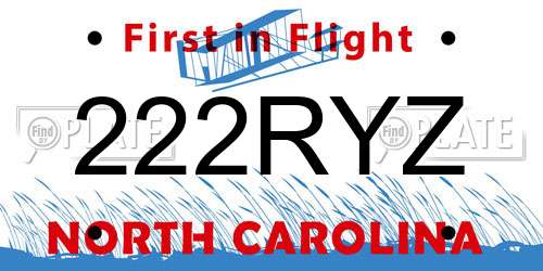 222RYZ North Carolina License Plate