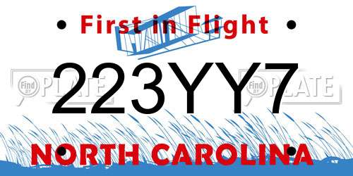 223YY7 North Carolina License Plate