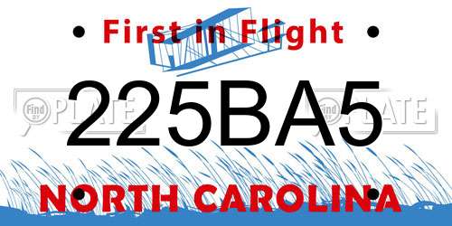 225BA5 North Carolina License Plate