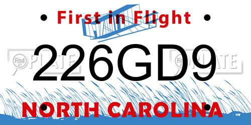 226GD9 North Carolina License Plate
