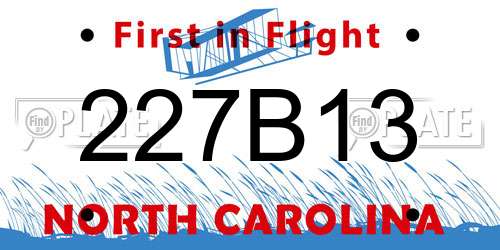 227B13 North Carolina License Plate