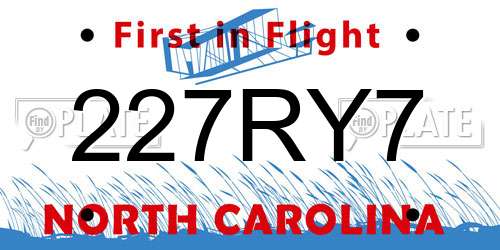 227RY7 North Carolina License Plate
